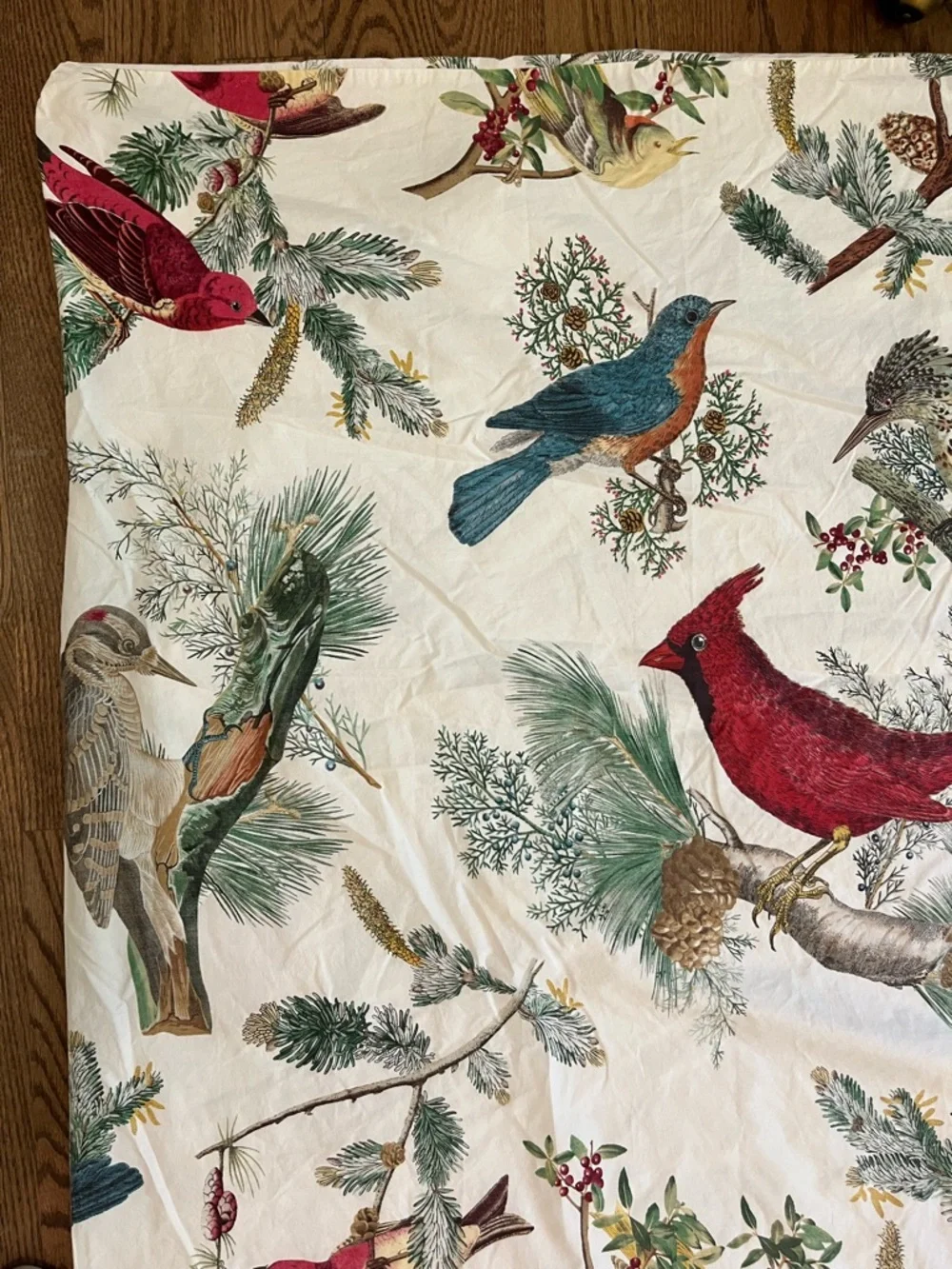 Pottery Barn Duvet Cover Fauna Birds Full/Queen White Cotton Woodsy Cabin Charm